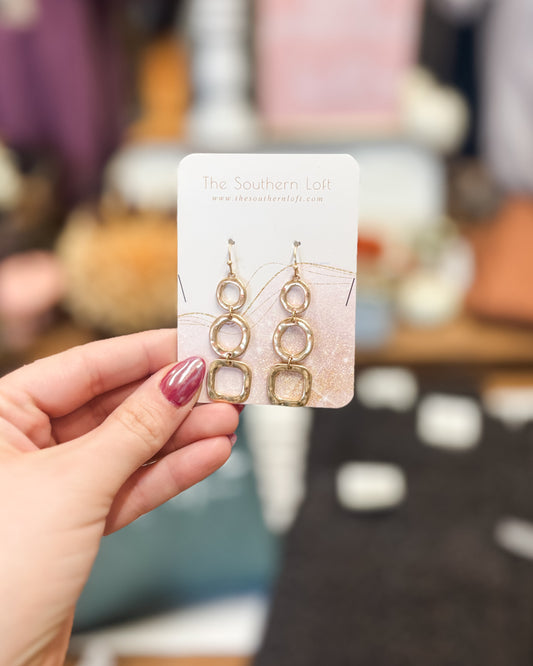 Hammered Metal Circle & Squared Earrings