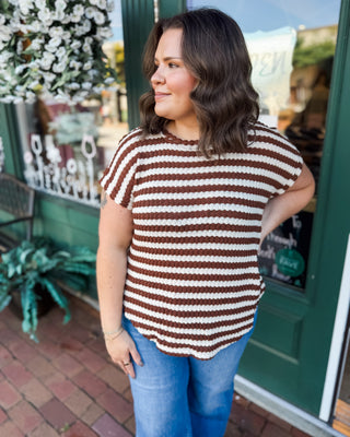 Crisp Morning Textured Striped Short Sleeve Top