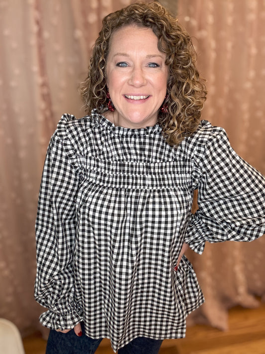 Living Right Frilled Gingham Top