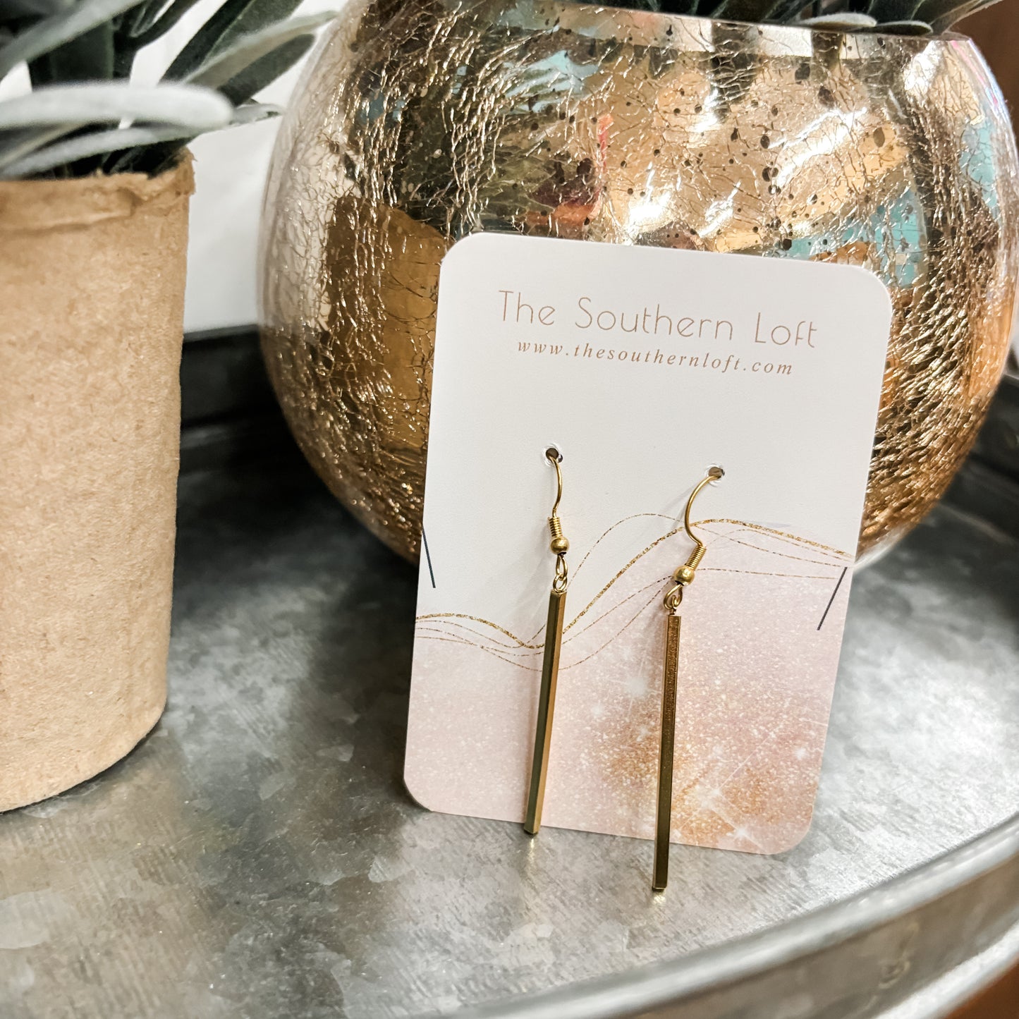 Gold Long Bar Earrings