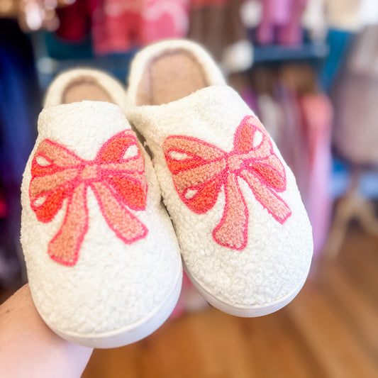 Fuzzy Luxe Bow Slippers