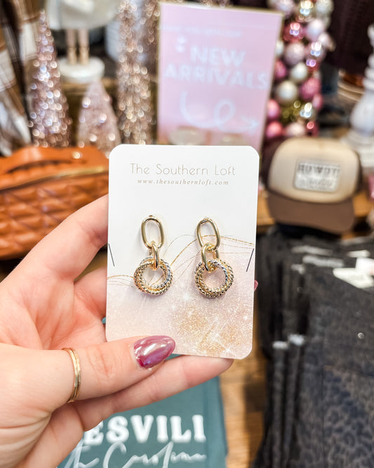 Linked Hoop Post Drop Earrings