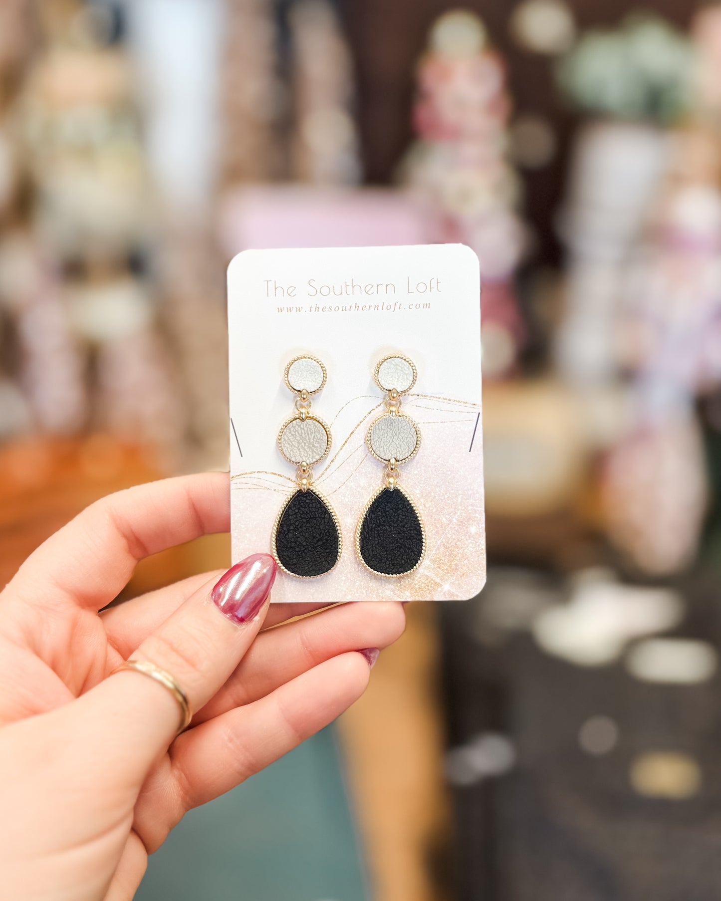 Linked Vegan Leather Geometric Drop Earrings