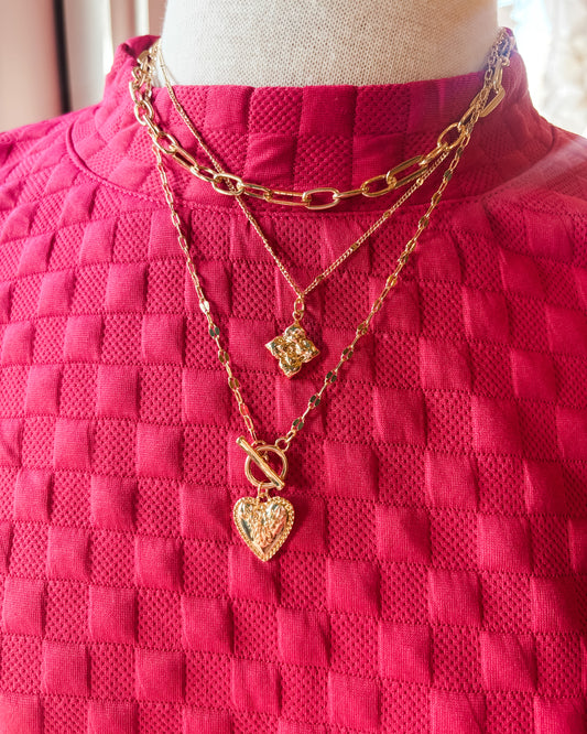 Flower Heart Toggle Layered Necklace