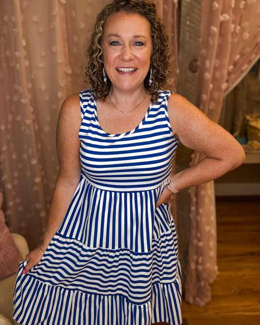 Lively Laughs Sleeveless Striped Mini Dress