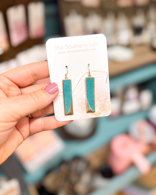 Long Vegan Leather & Metal Rectangle Drop Earrings