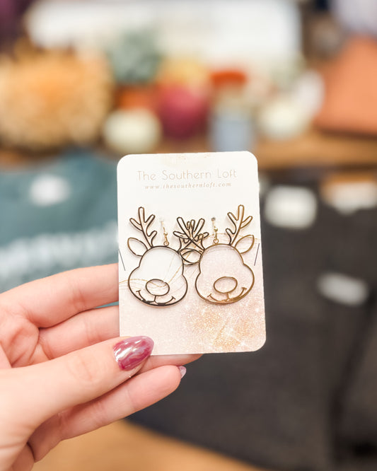 Metal Reindeer Drop Earrings