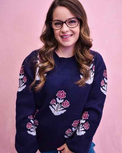 Midnight Frost Blossom Sweater