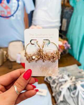Pearl Flower Beaded Hoop Earrings