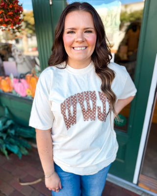 cream  with brown Polka Dot WWJD  Graphic Tee