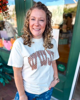 Polka Dot WWJD  Graphic Tee cream top with brown graphic