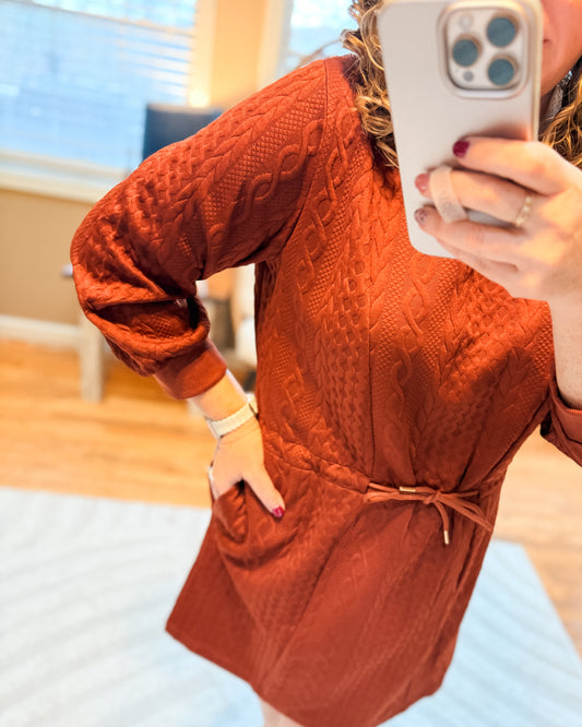 Pumpkin Kisses Cable Knit Mini Dress