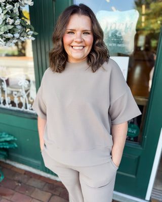 a ribbed short sleeve casual top and pants matching set