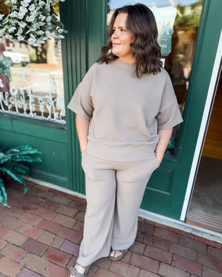 a ribbed short sleeve casual top and pants matching set