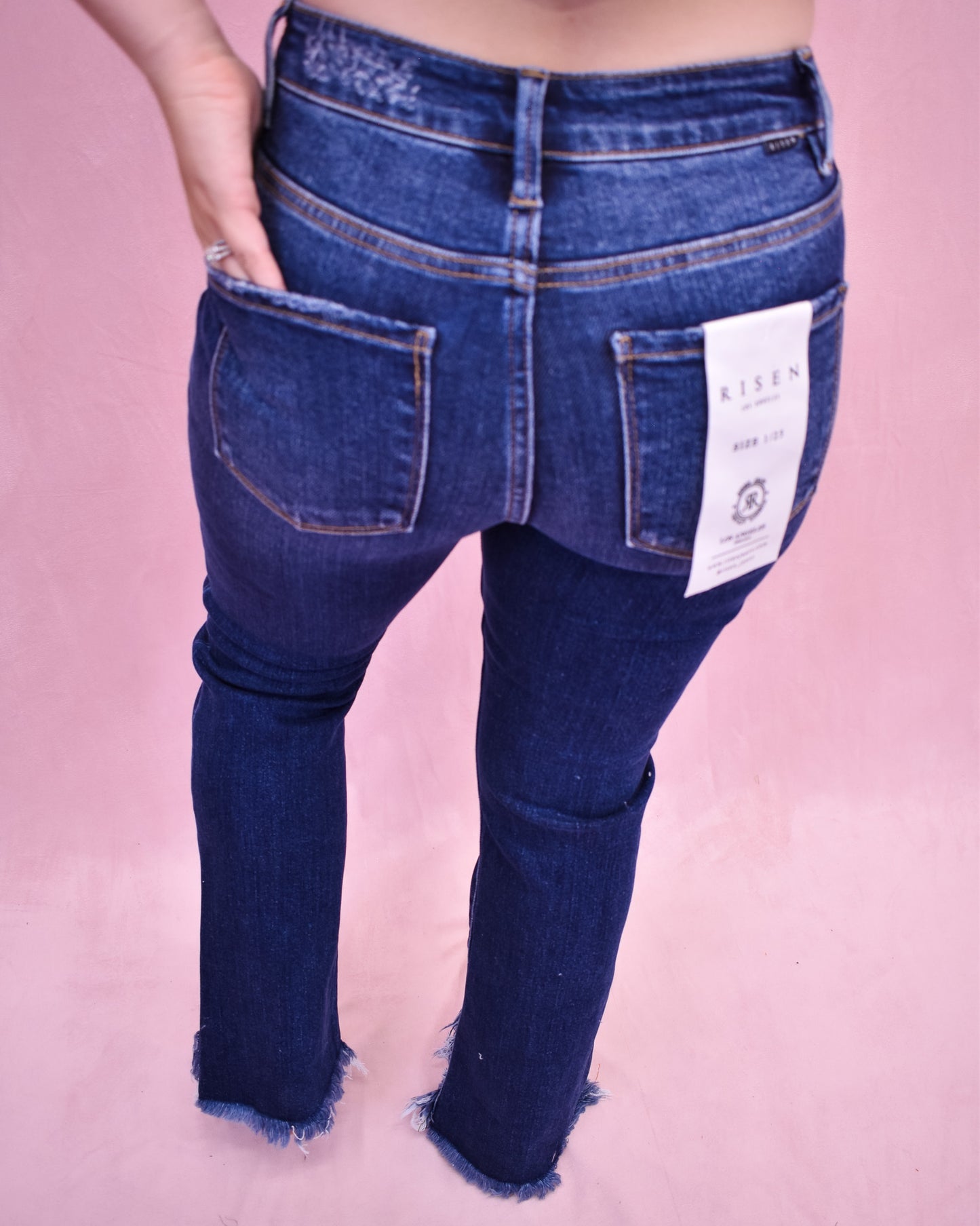 RISEN Crop Bootcut Fray Hem Jeans