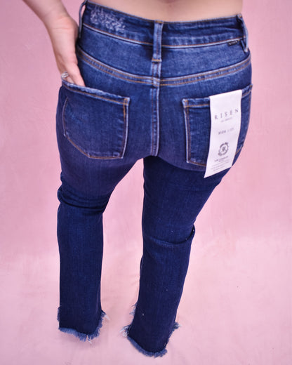 RISEN Crop Bootcut Fray Hem Jeans