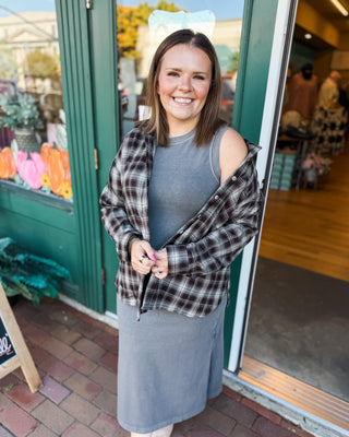 a sleeveless midi tshirt style dress with side slit