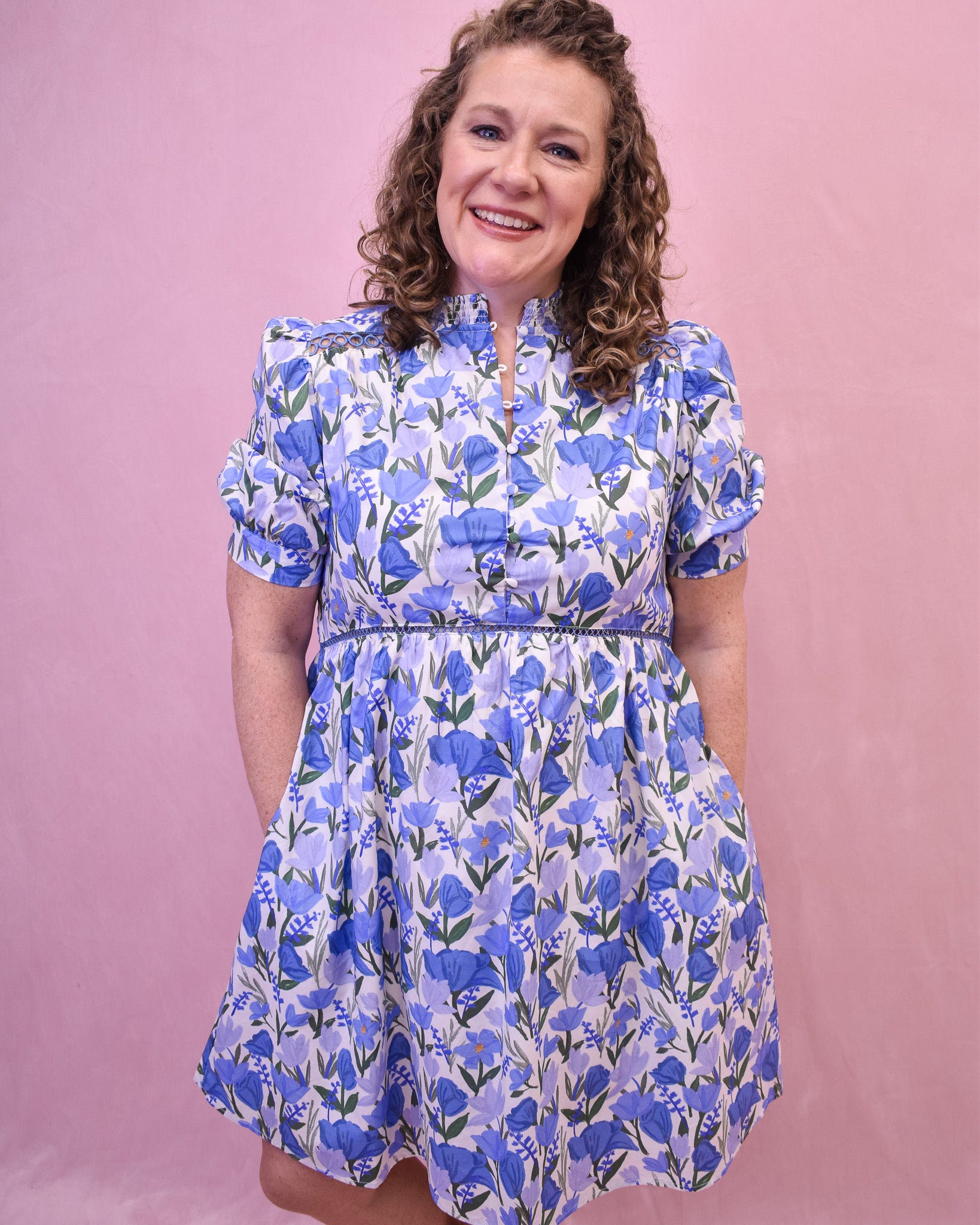 a colorful floral mini dress