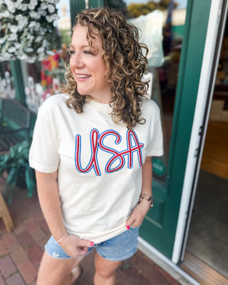 a 3d embroidered tee with embellished USA
