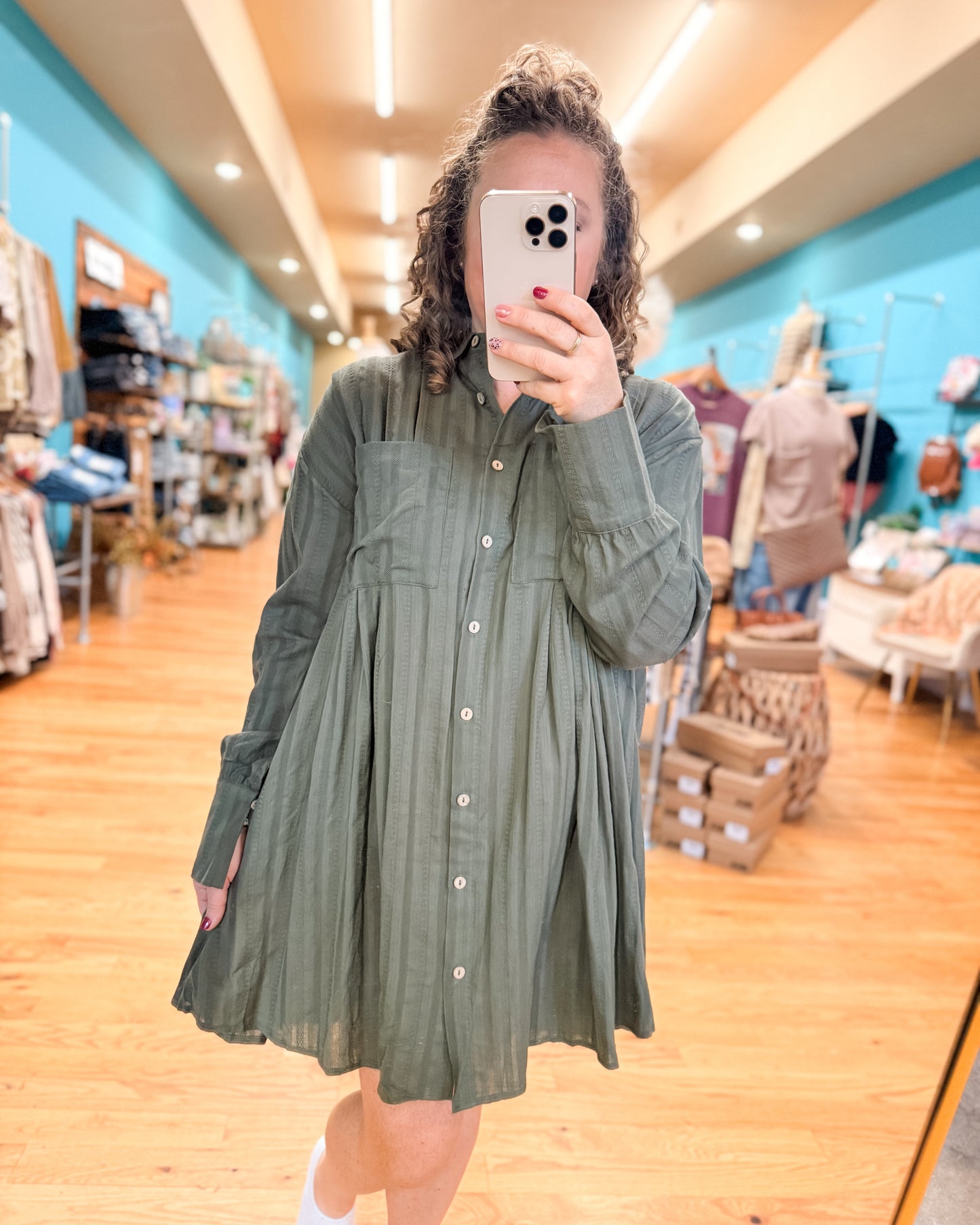 Uptown Poise Pleated Shirt Dress
