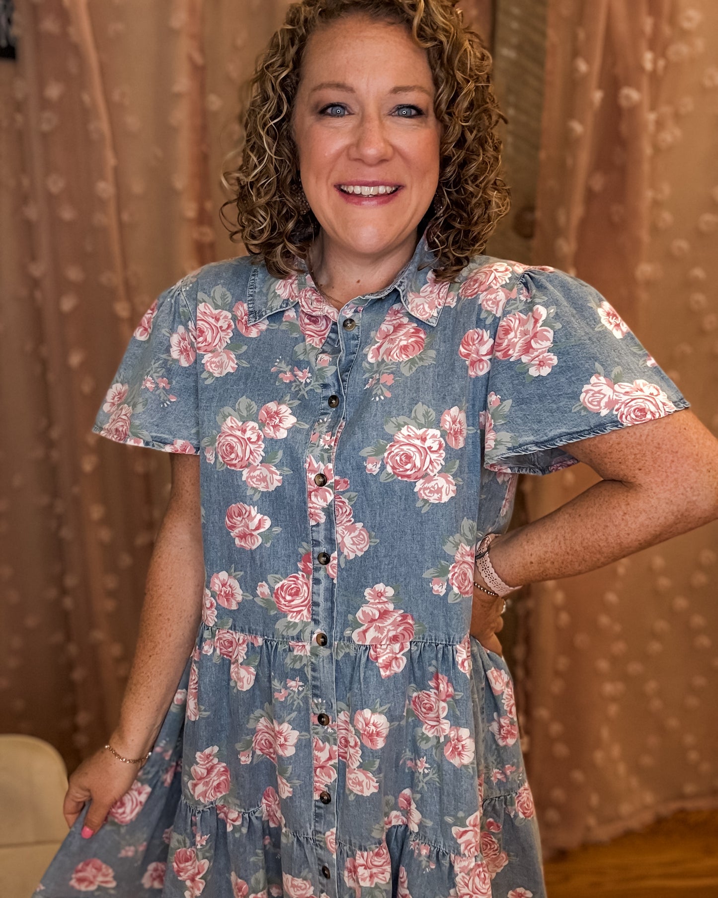 Vintage Blooms Floral Chambray Dress