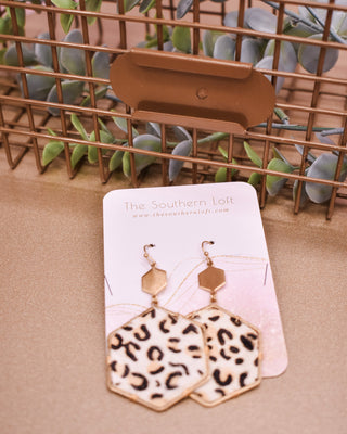 Animal Print Hexagon Leather Earrings - The Southern Loft
