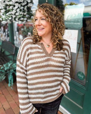 Autumn Air Striped Open Knit Pullover Sweater - The Southern Loft
