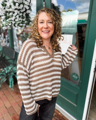 Autumn Air Striped Open Knit Pullover Sweater - The Southern Loft