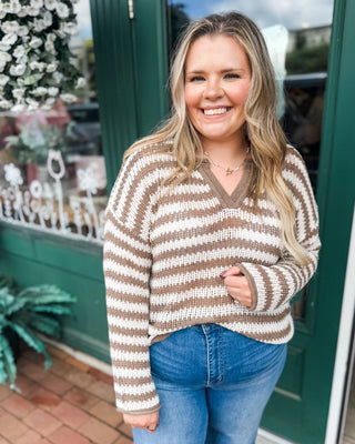 Autumn Air Striped Open Knit Pullover Sweater - The Southern Loft