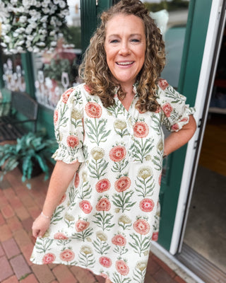 Autumn Blossom Floral Puff Sleeve Babydoll Dress - The Southern Loft