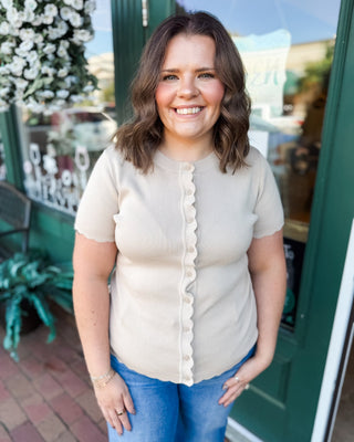 Autumn Darling Scallop Short Sleeve Button Sweater - The Southern Loft