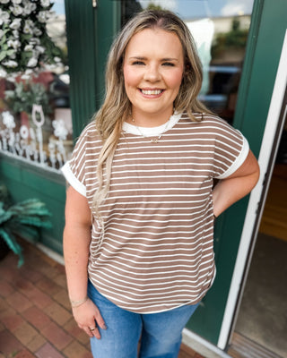 Autumn Stroll Contrast Trim Stripe Tee - The Southern Loft