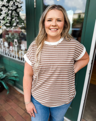 Autumn Stroll Contrast Trim Stripe Tee - The Southern Loft