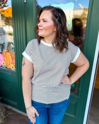 Between the Lines Striped Contrast Trim Rib Banded Top - The Southern Loft