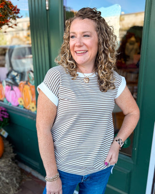 Between the Lines Striped Contrast Trim Rib Banded Top - The Southern Loft