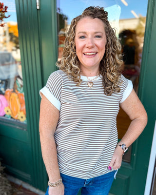 Between the Lines Striped Contrast Trim Rib Banded Top - The Southern Loft