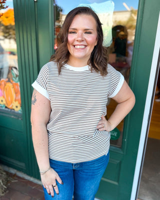 Between the Lines Striped Contrast Trim Rib Banded Top - The Southern Loft