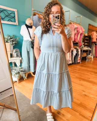 Blue Skies + Sweet Stripes Midi Dress - The Southern Loft