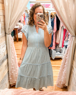 Blue Skies + Sweet Stripes Midi Dress - The Southern Loft