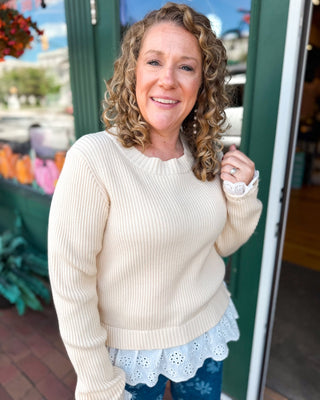 Call Me Yours Lace Trimmed Sweater Top - The Southern Loft