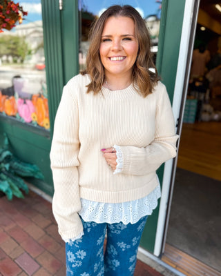 Call Me Yours Lace Trimmed Sweater Top - The Southern Loft