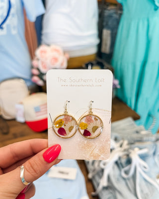 Circle Resin Flower Drop Earrings - The Southern Loft