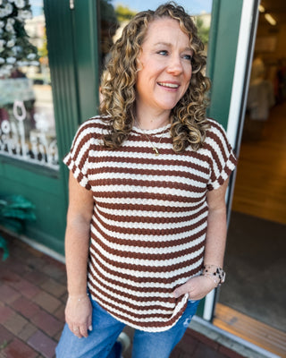 Crisp Morning Textured Striped Short Sleeve Top - The Southern Loft