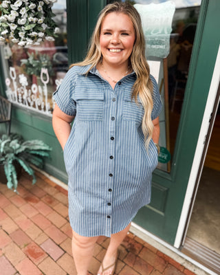 Denim Days Striped Button Down Shirt Dress - The Southern Loft