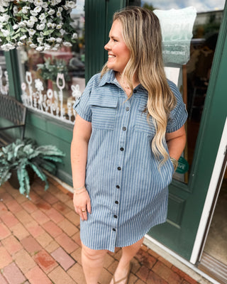 Denim Days Striped Button Down Shirt Dress - The Southern Loft