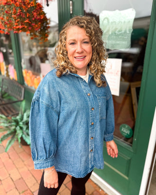 Easy Does It Three Quarter Sleeve Denim Button Down Shirt - The Southern Loft