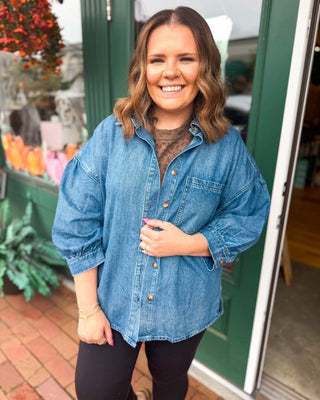 Easy Does It Three Quarter Sleeve Denim Button Down Shirt - The Southern Loft
