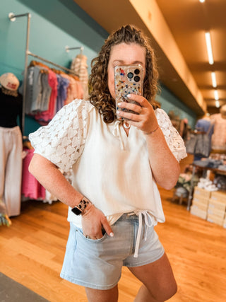 Evening Ease Heart Lace Sleeves Top - The Southern Loft