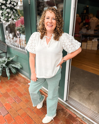 Evening Ease Heart Lace Sleeves Top - The Southern Loft