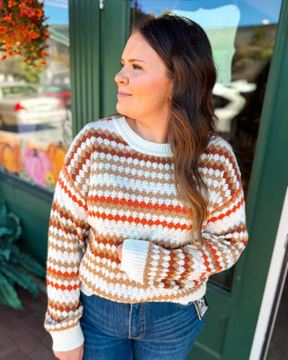 Fall in the Details Striped Eyelet Drop Shoulder Sweater - The Southern Loft